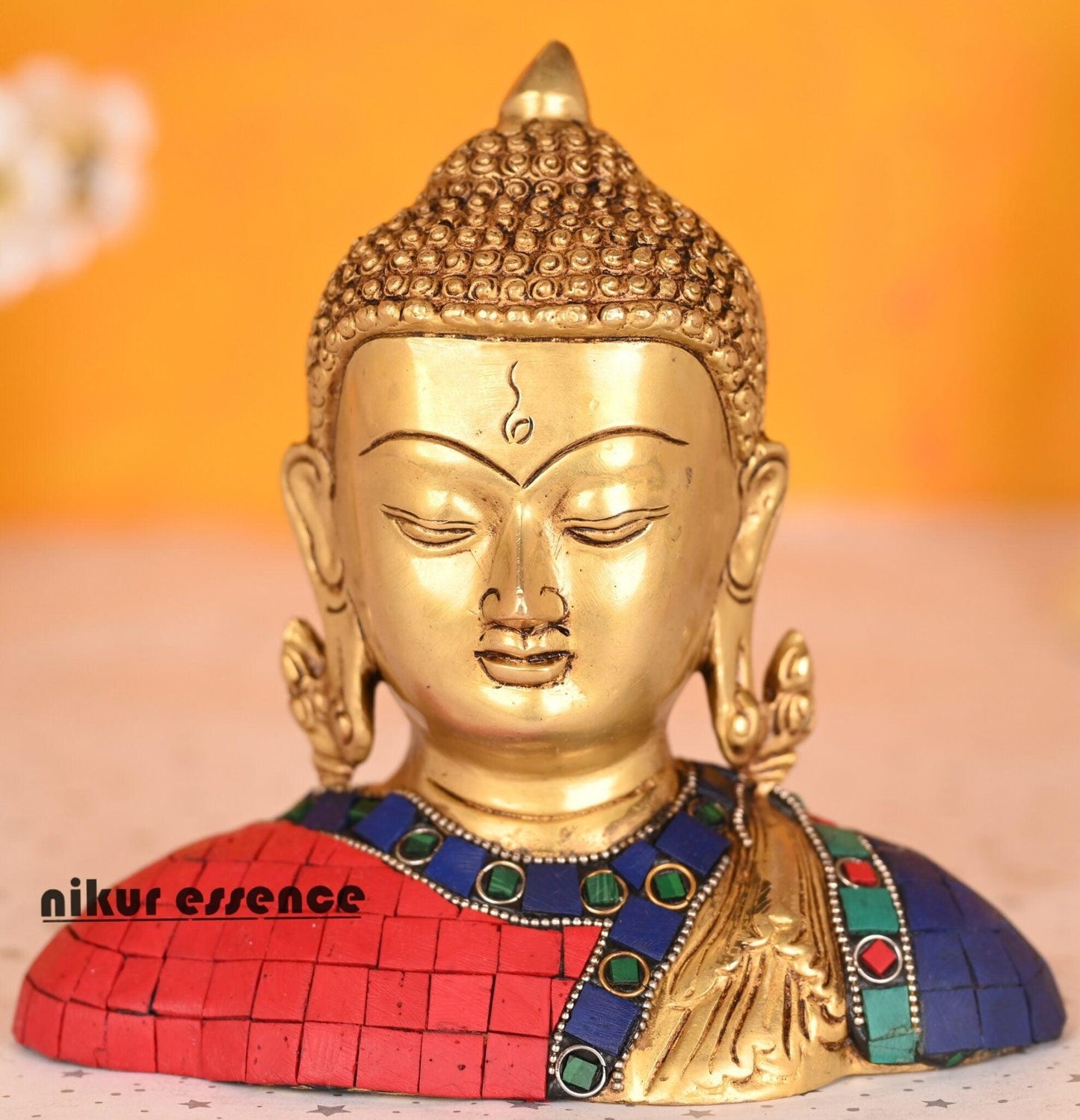 Buddha Face Statue in brass - Mosaic Stone Finish, Brass - Serene Home Decor Nikuressence