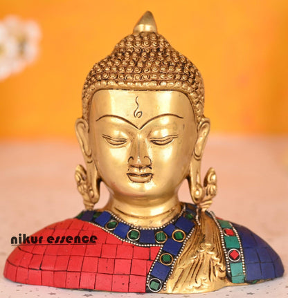 Buddha Face Statue in brass - Mosaic Stone Finish, Brass - Serene Home Decor Nikuressence