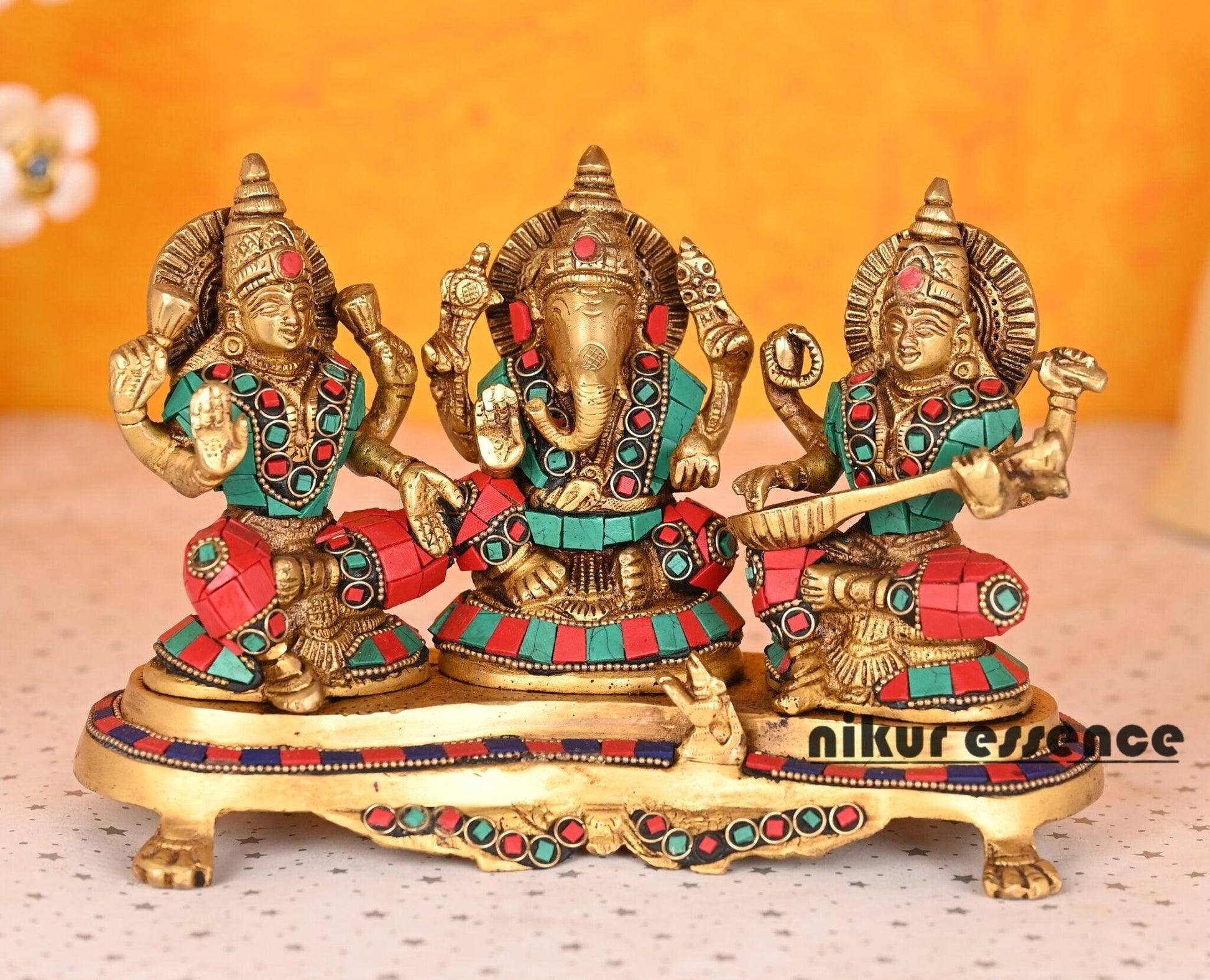Buy Laxmi Ganesha Saraswati | United with beautiful stone work Nikuressence