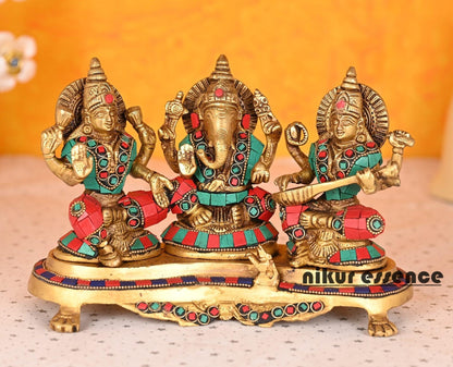 Buy Laxmi Ganesha Saraswati | United with beautiful stone work Nikuressence