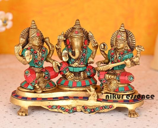 Buy Laxmi Ganesha Saraswati | United with beautiful stone work Nikuressence