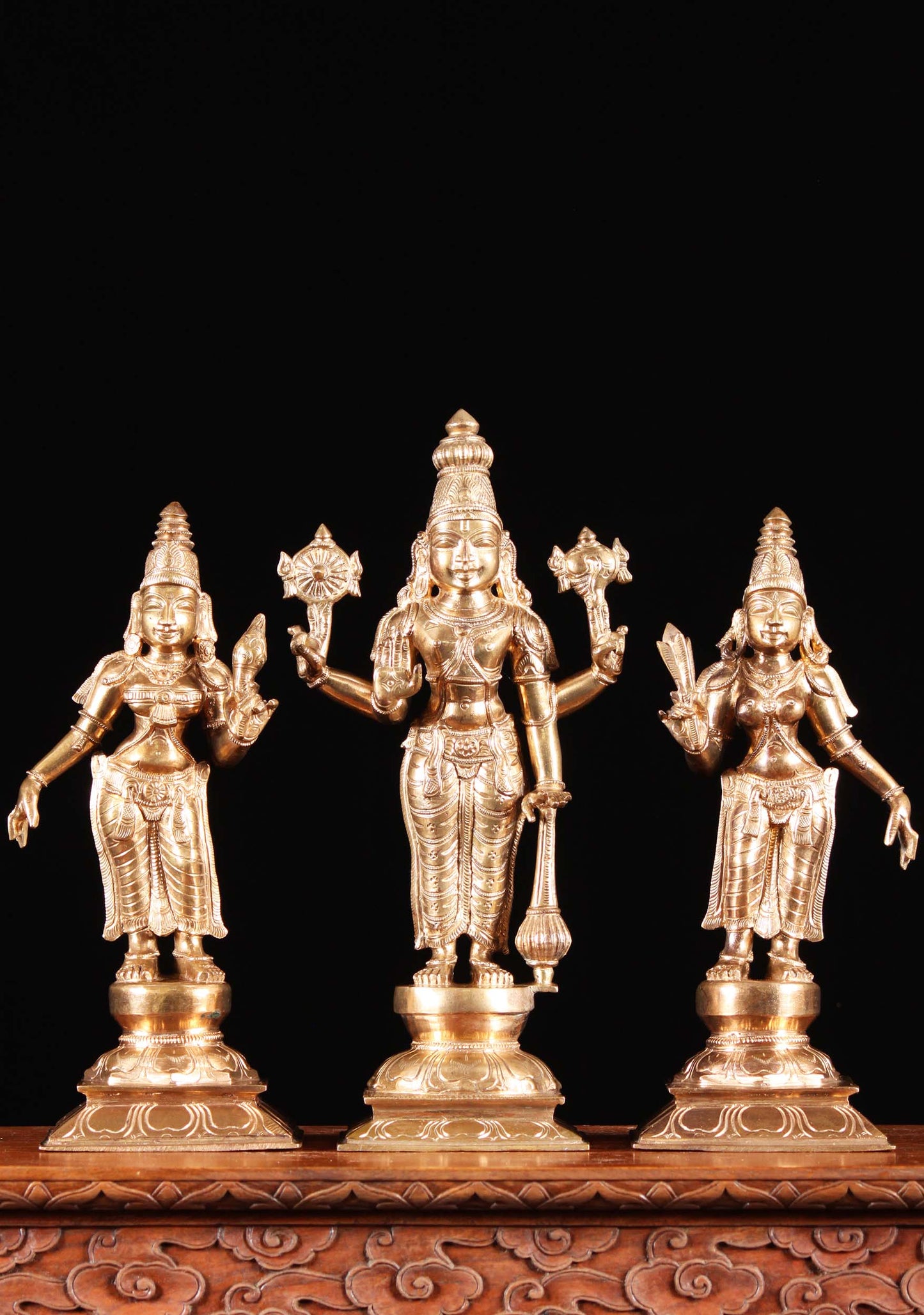 Vishnu with Sri Devi and Bhu Devi standing Panchaloha idol - 12 inches Nikuressence