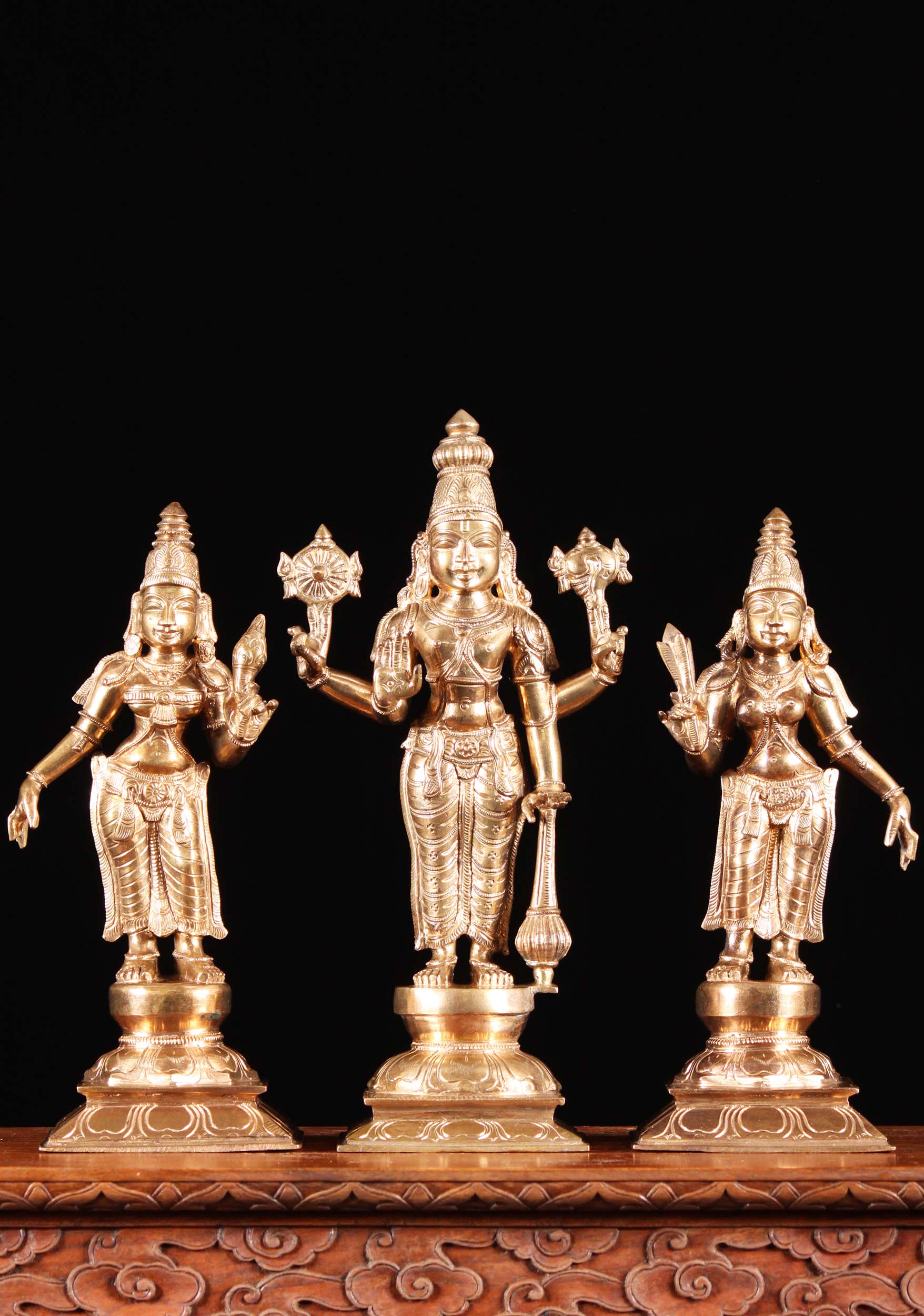 Vishnu with Sri Devi and Bhu Devi standing Panchaloha idol - 12 inches Nikuressence