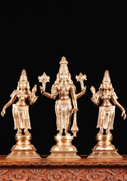 Vishnu with Sri Devi and Bhu Devi standing Panchaloha idol - 12 inches Nikuressence