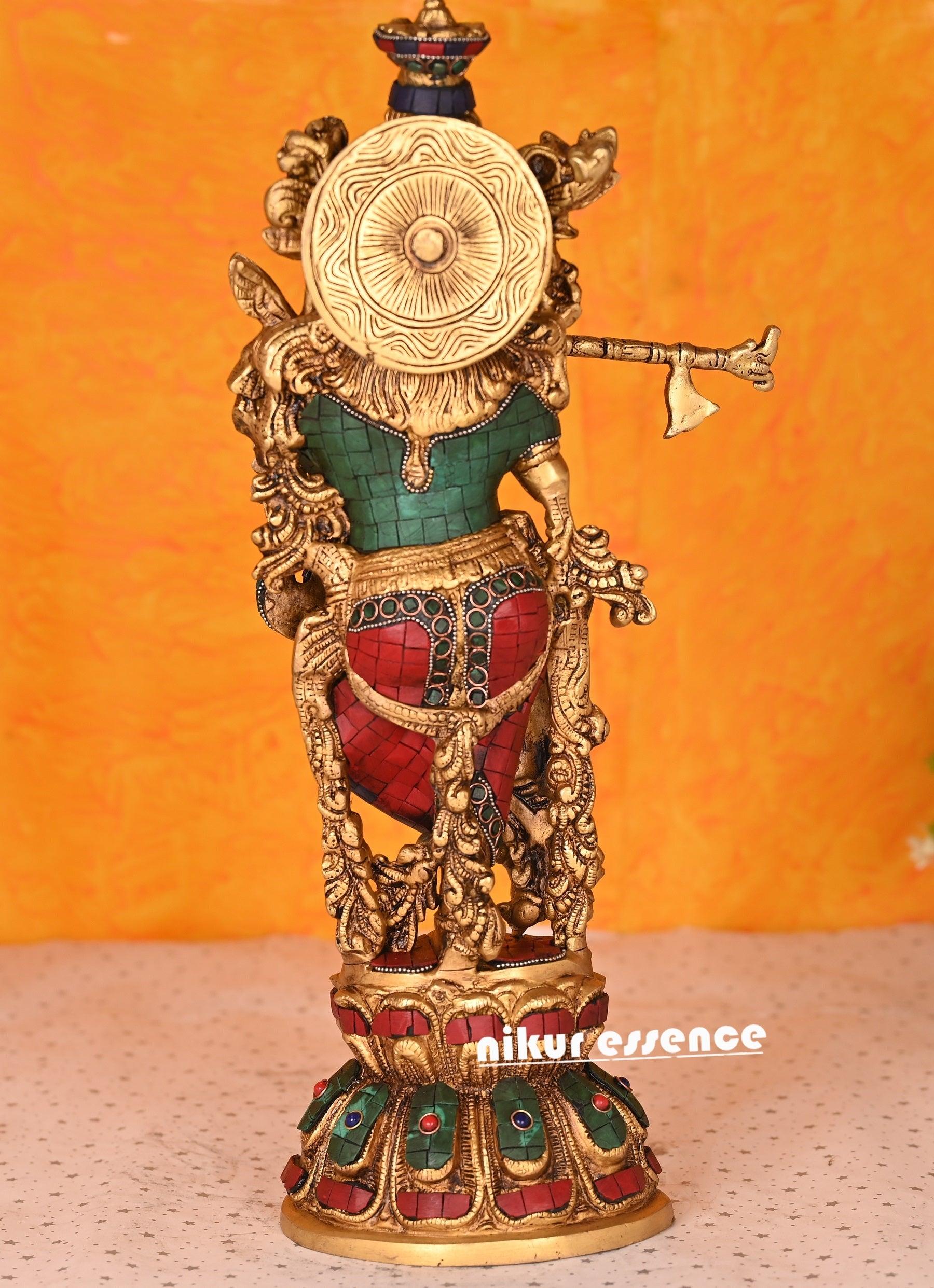 Online buy Krishna Brass Statue | krishna with Stone work | stone work krishna -18 inch Nikuressence