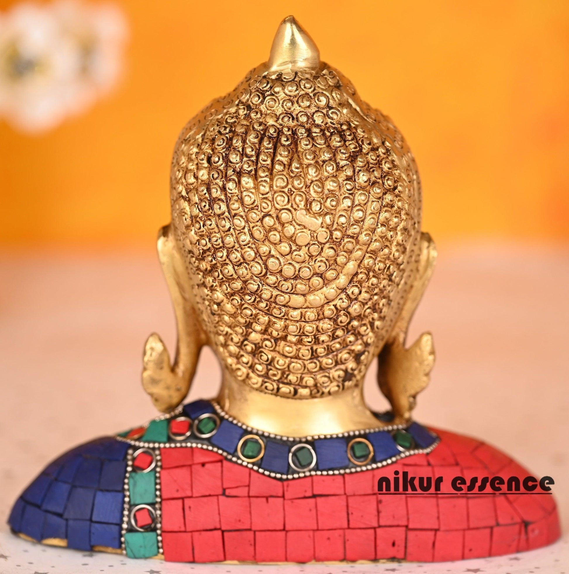 Buddha Face Statue in brass - Mosaic Stone Finish, Brass - Serene Home Decor Nikuressence