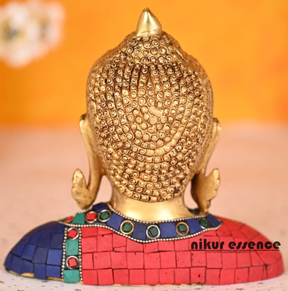 Buddha Face Statue in brass - Mosaic Stone Finish, Brass - Serene Home Decor Nikuressence