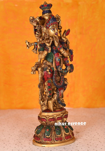 Online buy Krishna Brass Statue | krishna with Stone work | stone work krishna -18 inch Nikuressence