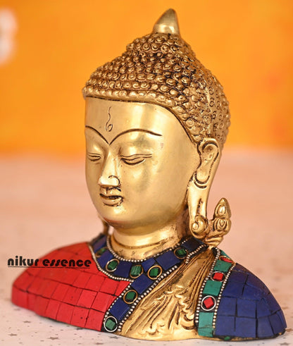 Buddha Face Statue in brass - Mosaic Stone Finish, Brass - Serene Home Decor Nikuressence
