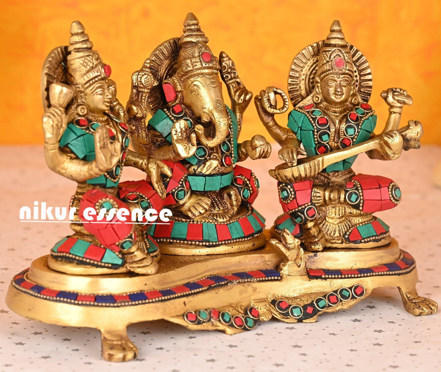 Buy Laxmi Ganesha Saraswati | United with beautiful stone work Nikuressence