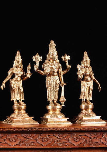 Vishnu with Sri Devi and Bhu Devi standing Panchaloha idol - 12 inches Nikuressence