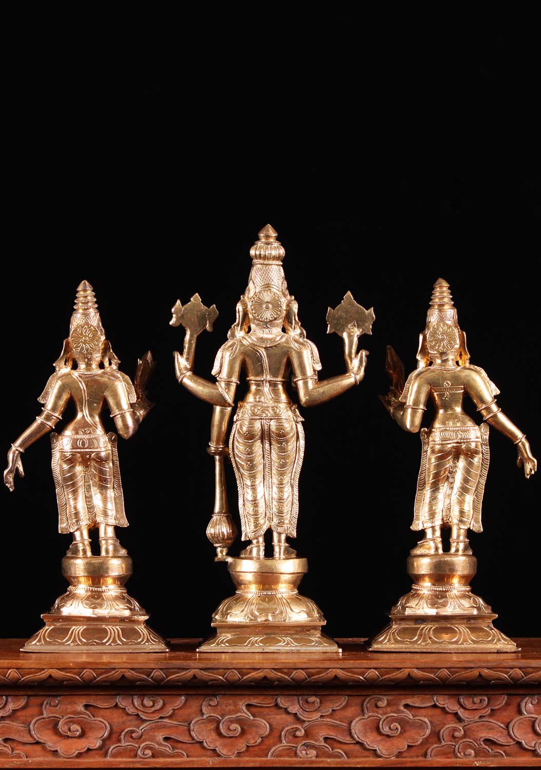 Vishnu with Sri Devi and Bhu Devi standing Panchaloha idol - 12 inches Nikuressence