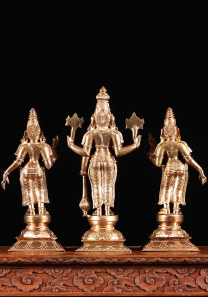 Vishnu with Sri Devi and Bhu Devi standing Panchaloha idol - 12 inches Nikuressence