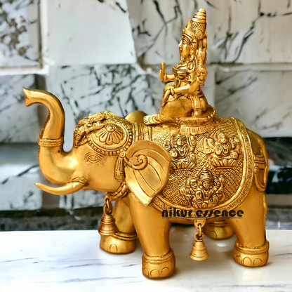 Buy Bass Statue of Lakshmi Seated Gracefully on an Elephant with Trunk Raised – Symbol of Prosperity, Abundance, and Divine Blessings Nikuressence