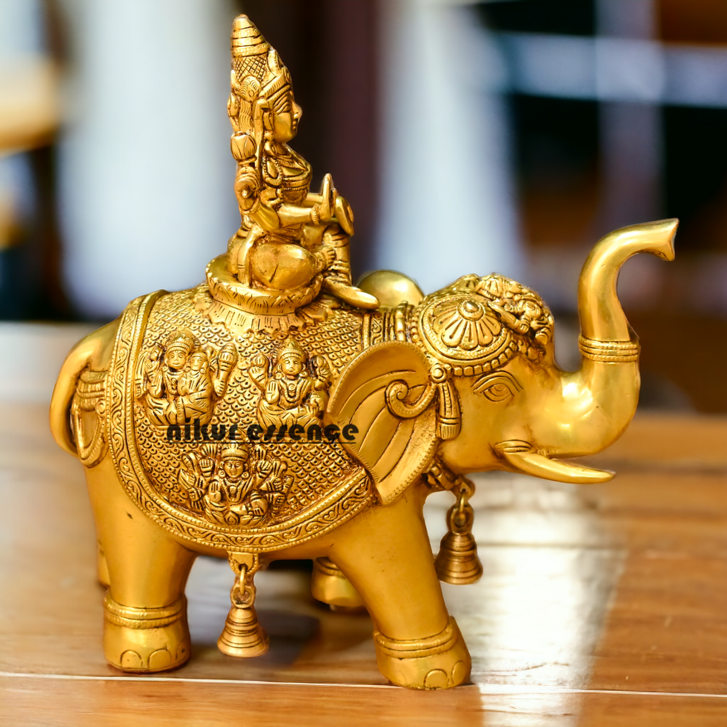 Buy Bass Statue of Lakshmi Seated Gracefully on an Elephant with Trunk Raised – Symbol of Prosperity, Abundance, and Divine Blessings Nikuressence