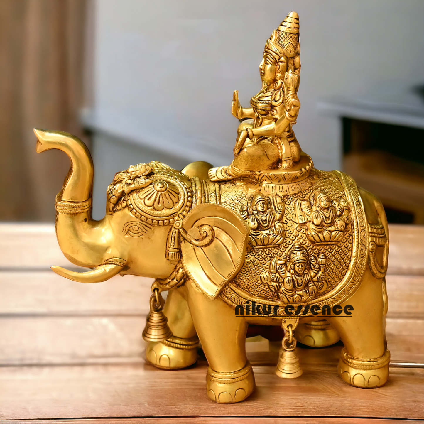 Buy Bass Statue of Lakshmi Seated Gracefully on an Elephant with Trunk Raised – Symbol of Prosperity, Abundance, and Divine Blessings Nikuressence