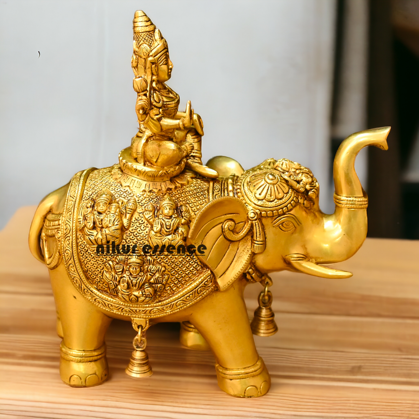 Buy Bass Statue of Lakshmi Seated Gracefully on an Elephant with Trunk Raised – Symbol of Prosperity, Abundance, and Divine Blessings Nikuressence