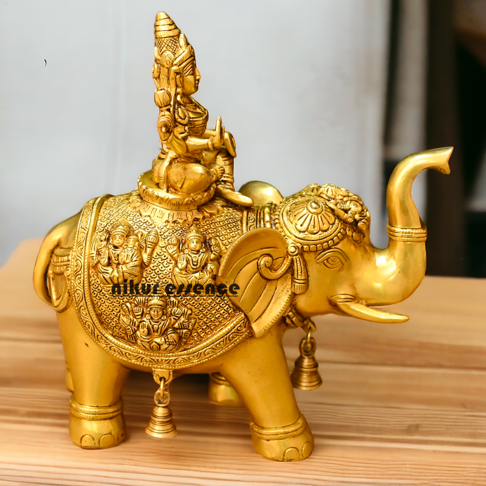 Buy Bass Statue of Lakshmi Seated Gracefully on an Elephant with Trunk Raised – Symbol of Prosperity, Abundance, and Divine Blessings Nikuressence