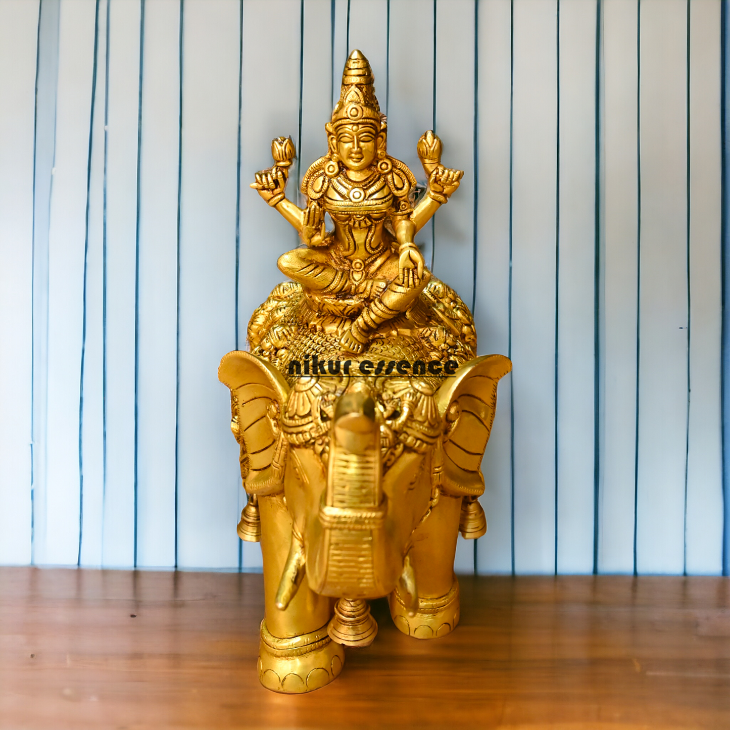 Buy Bass Statue of Lakshmi Seated Gracefully on an Elephant with Trunk Raised – Symbol of Prosperity, Abundance, and Divine Blessings Nikuressence