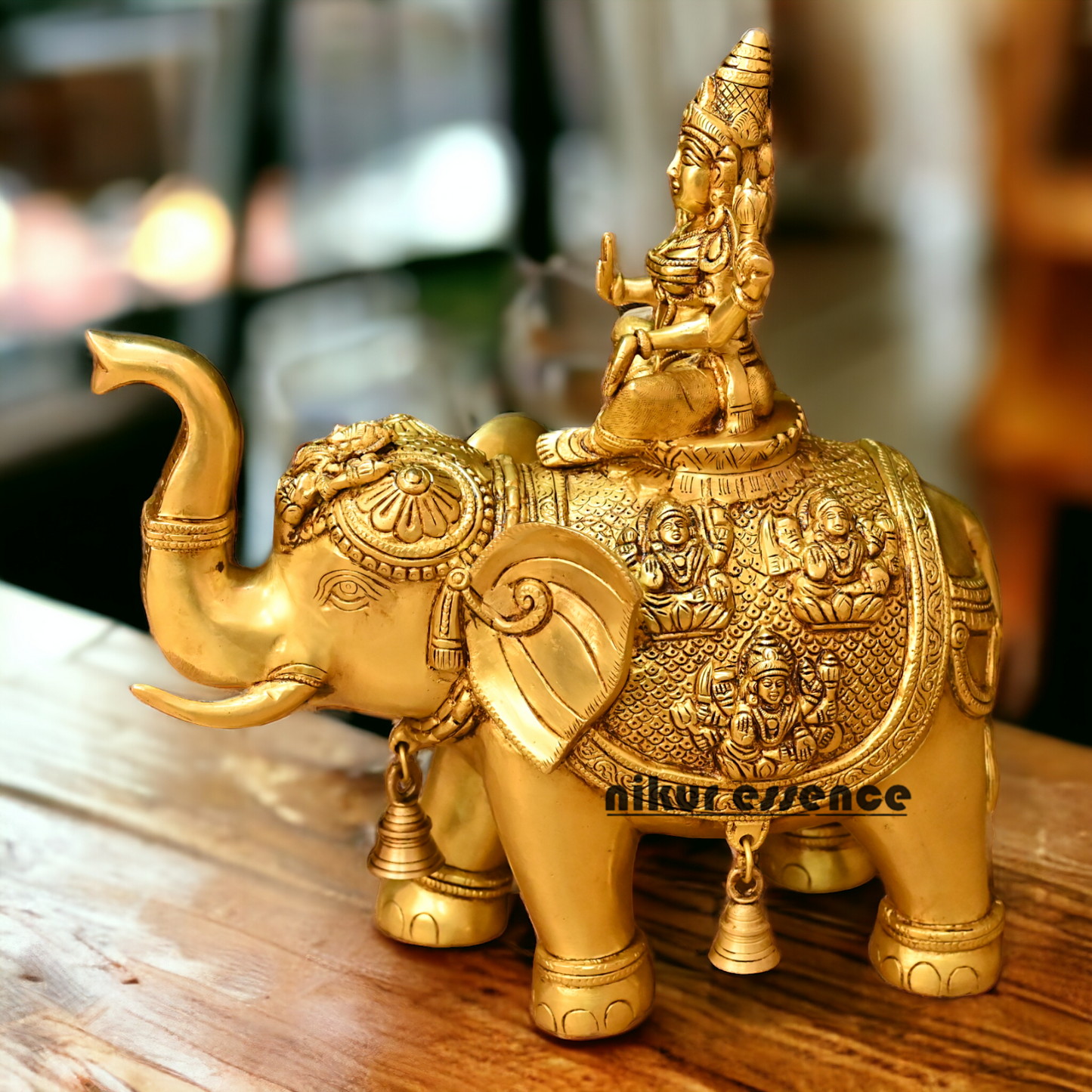 Buy Bass Statue of Lakshmi Seated Gracefully on an Elephant with Trunk Raised – Symbol of Prosperity, Abundance, and Divine Blessings Nikuressence
