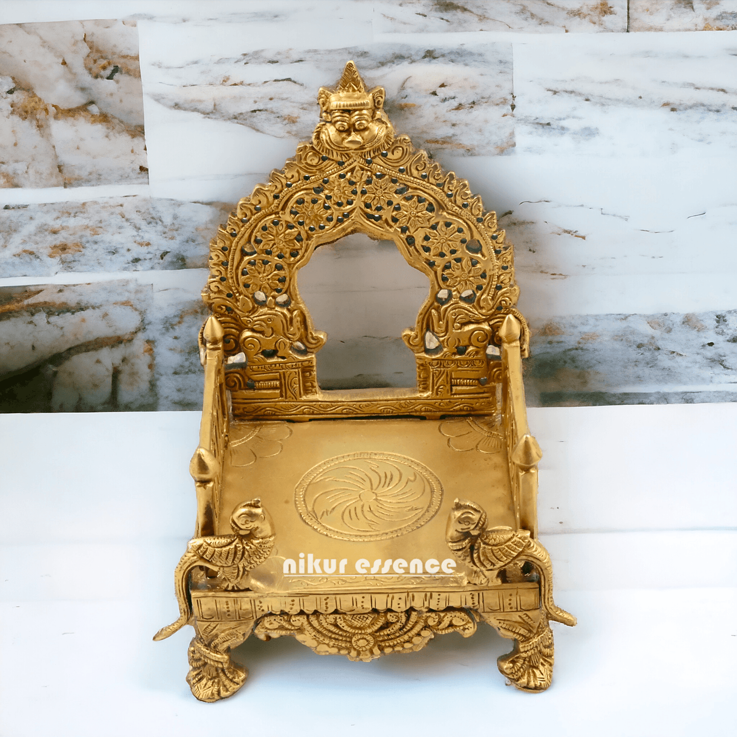 Buy Bhagwan Palki Chowki in brass, 8 Inches Handcrafted Hindu Deity Processional Seat Nikuressence