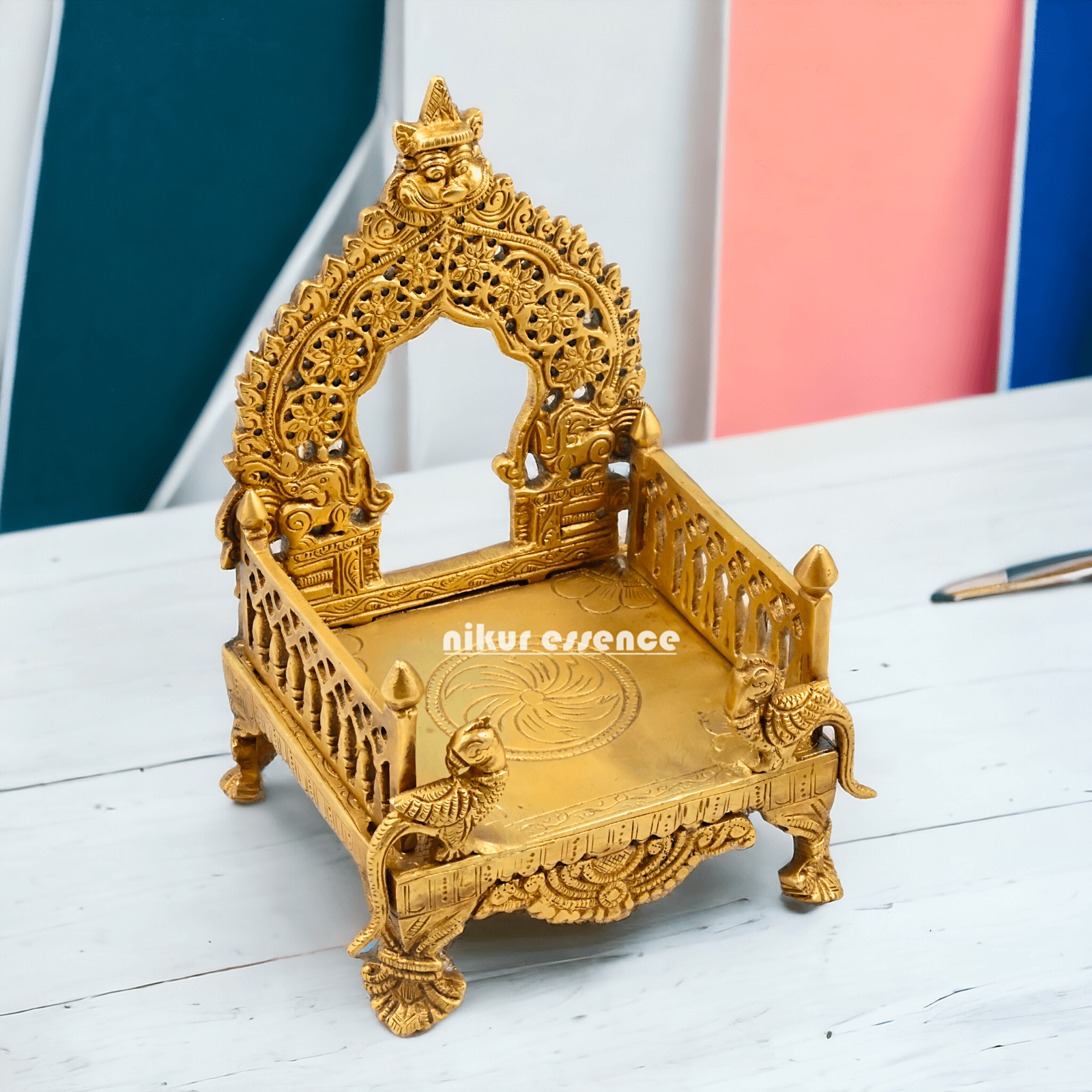 Buy Bhagwan Palki Chowki in brass, 8 Inches Handcrafted Hindu Deity Processional Seat Nikuressence