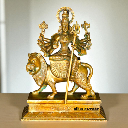 Big Durga Sherawali Maa with ten hand Panchaloha idol - 15 Inches Nikuressence