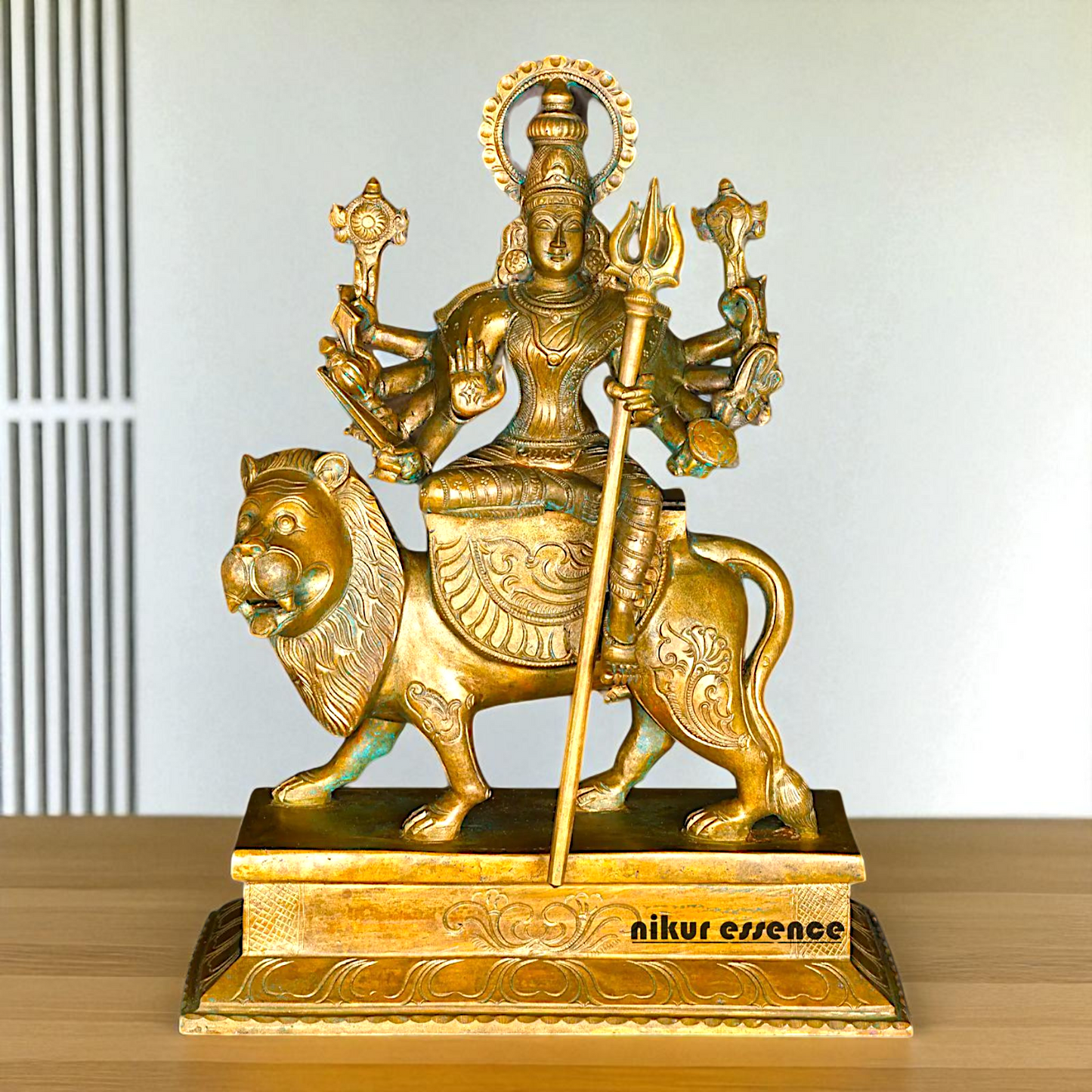 Big Durga Sherawali Maa with ten hand Panchaloha idol - 15 Inches Nikuressence