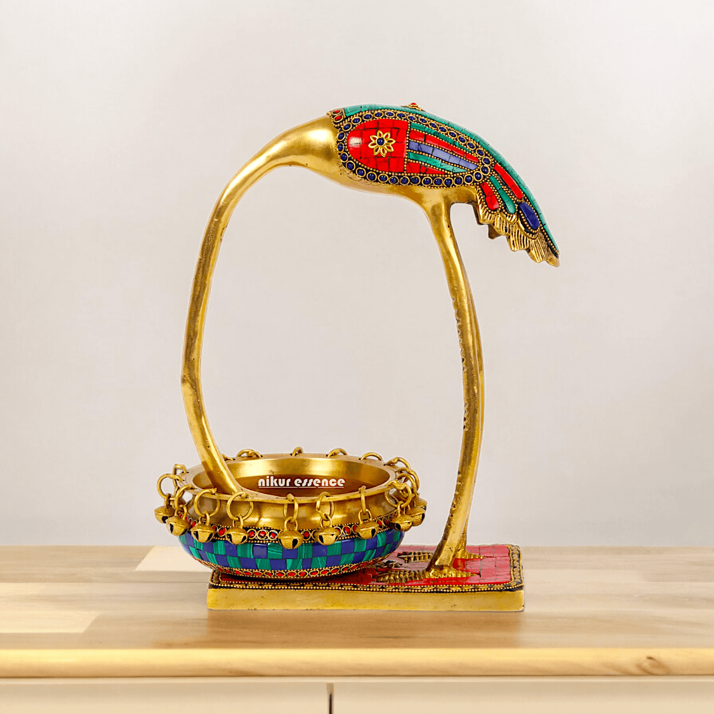 Buy solid brass 30 cm Flamingo Urli Elegant Decorative Water Bowl for Traditional and Modern Home Nikuressence