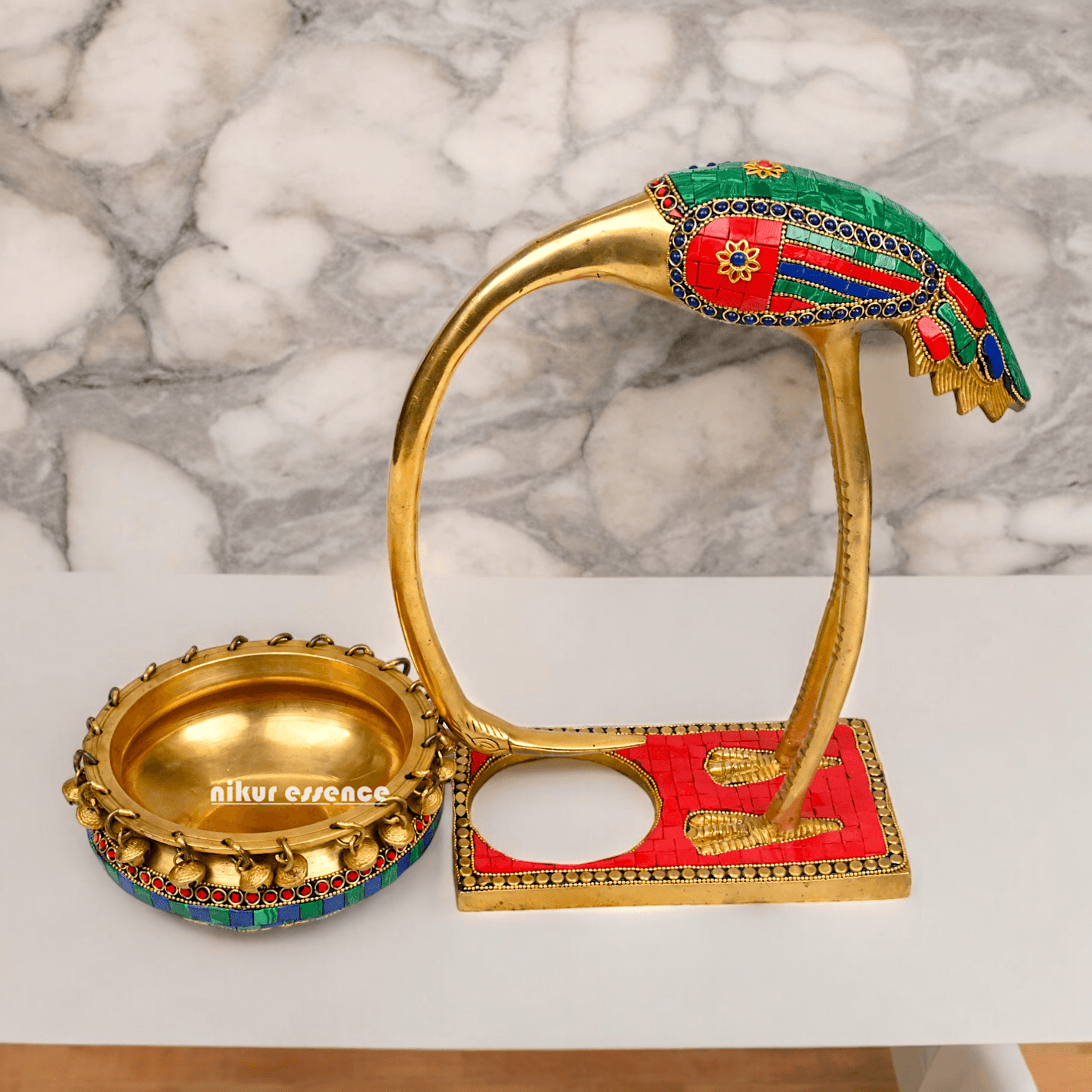 Buy solid brass 30 cm Flamingo Urli Elegant Decorative Water Bowl for Traditional and Modern Home Nikuressence