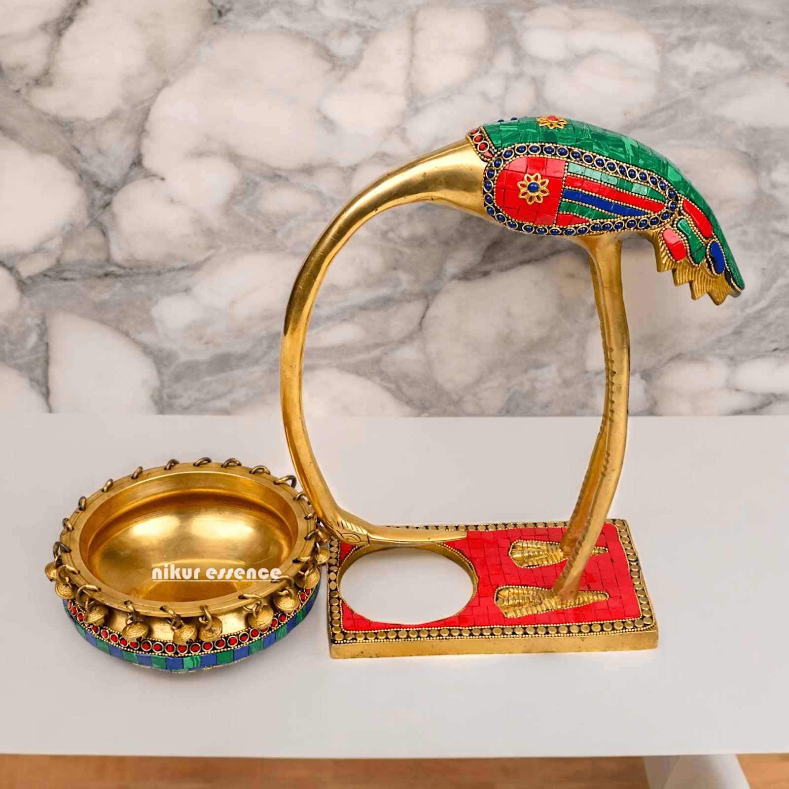 Buy solid brass 30 cm Flamingo Urli Elegant Decorative Water Bowl for Traditional and Modern Home Nikuressence