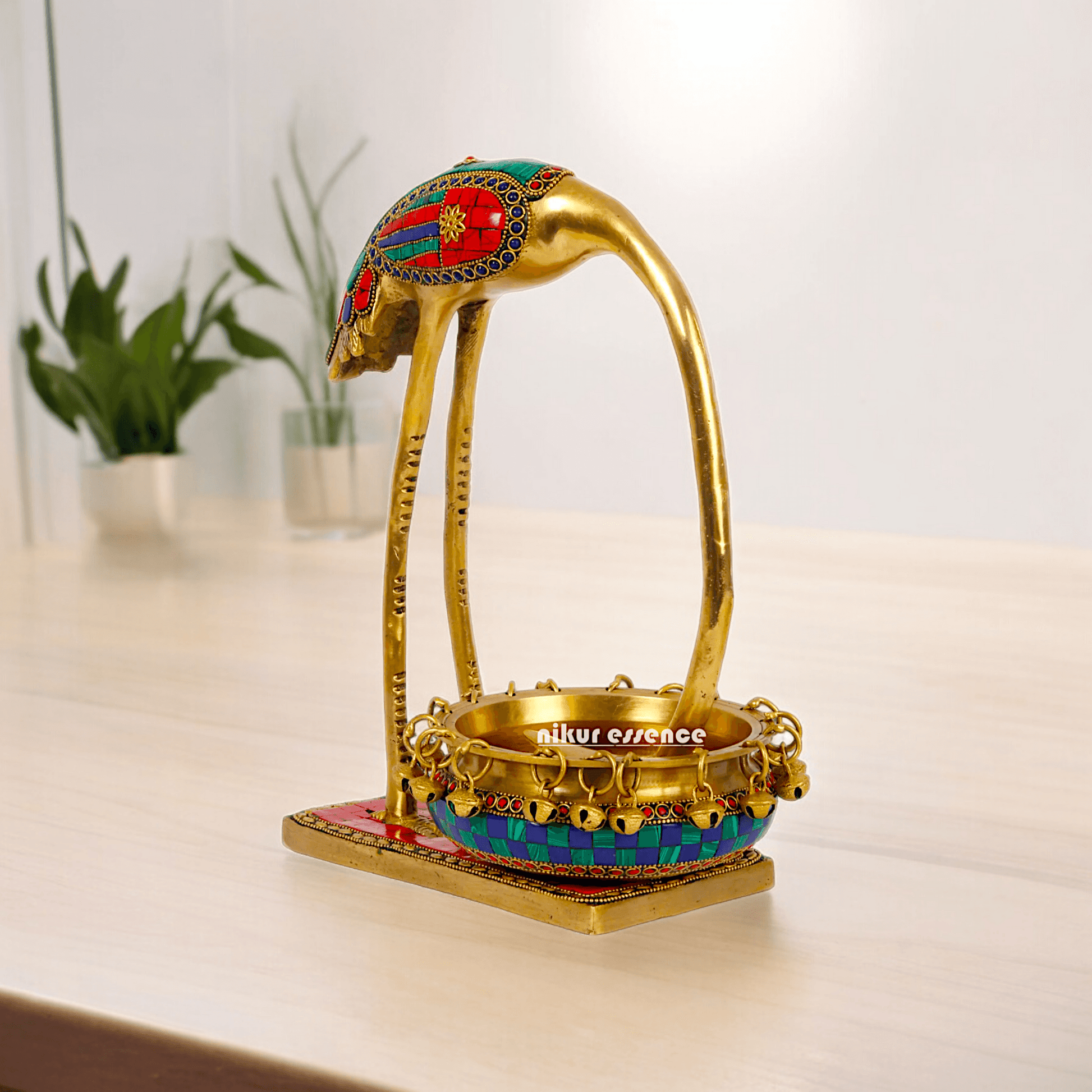Buy solid brass 30 cm Flamingo Urli Elegant Decorative Water Bowl for Traditional and Modern Home Nikuressence