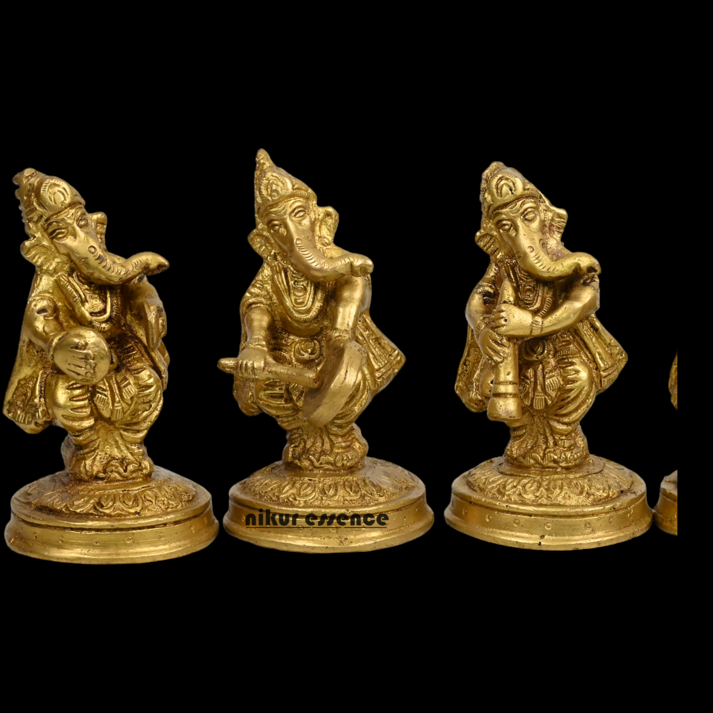 Solid Brass 5 Ganesh musician Idol by Nikur Essence - 4 inches height Nikuressence