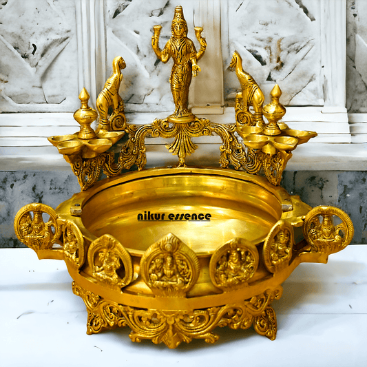 Buy Brass Ashtalakshmi Urli with Multi Wicks Lamp 40.5 cm Intricately Designed for Spiritual and Decorative Use – Nikur Essence Nikuressence