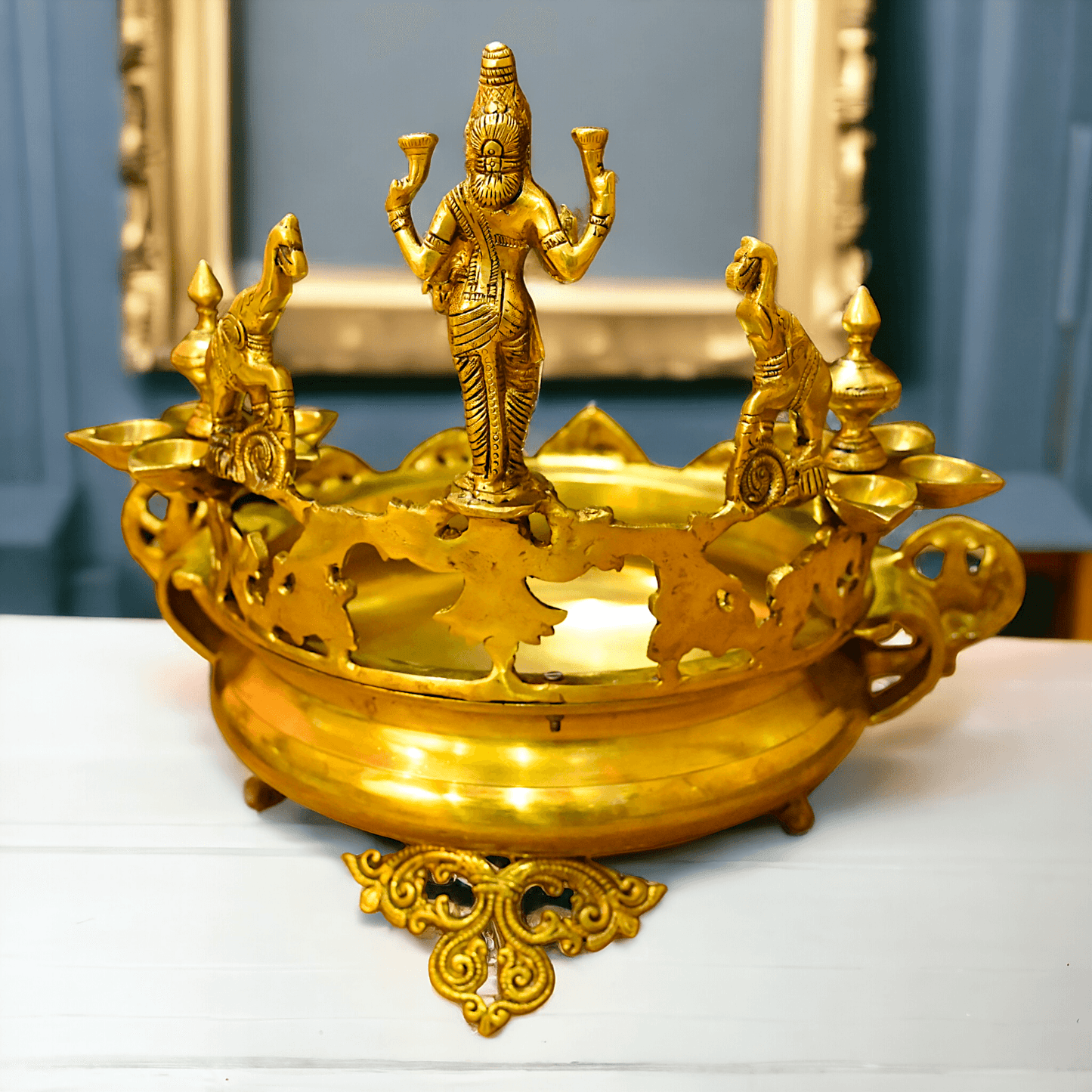 Buy Brass Ashtalakshmi Urli with Multi Wicks Lamp 40.5 cm Intricately Designed for Spiritual and Decorative Use – Nikur Essence Nikuressence