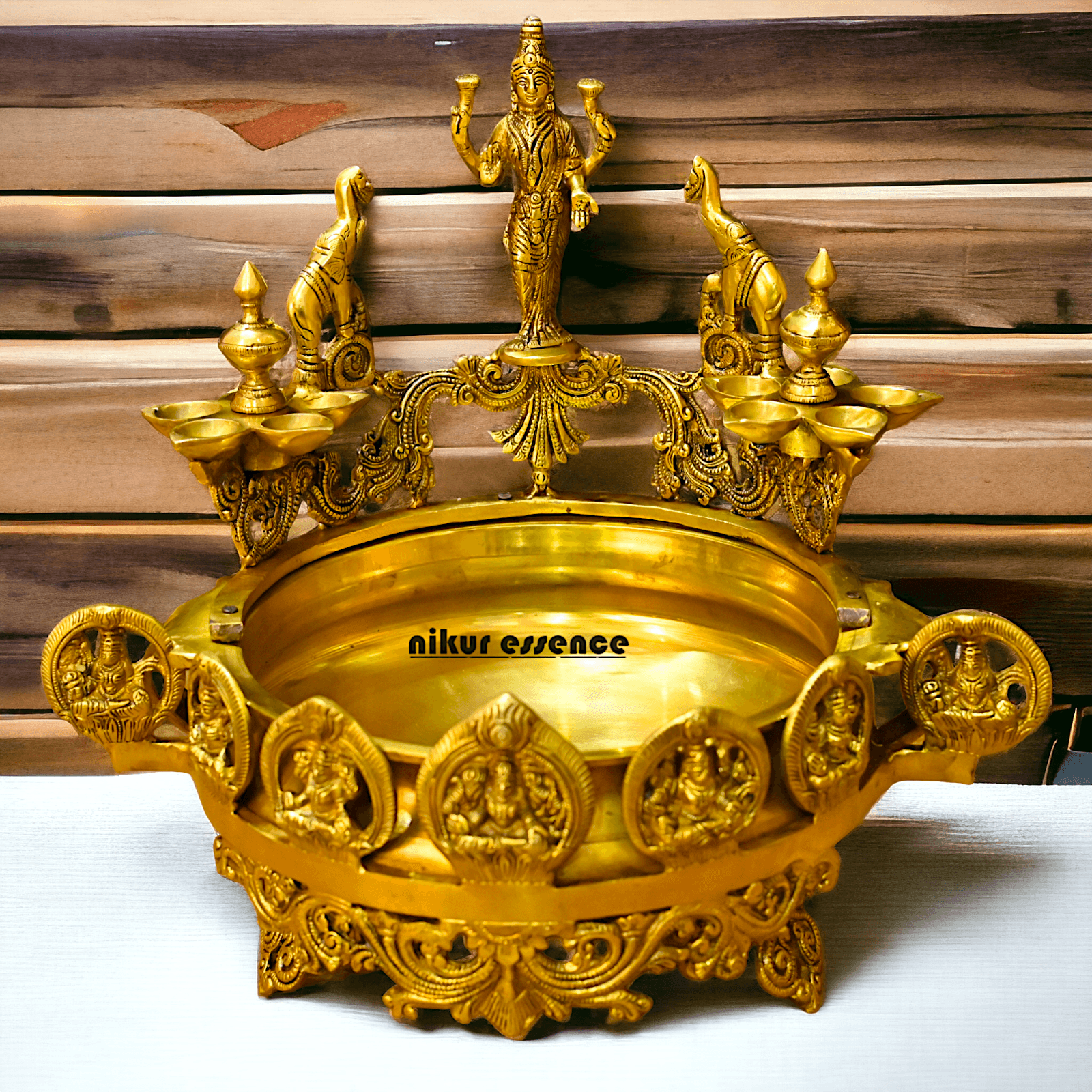 Buy Brass Ashtalakshmi Urli with Multi Wicks Lamp 40.5 cm Intricately Designed for Spiritual and Decorative Use – Nikur Essence Nikuressence