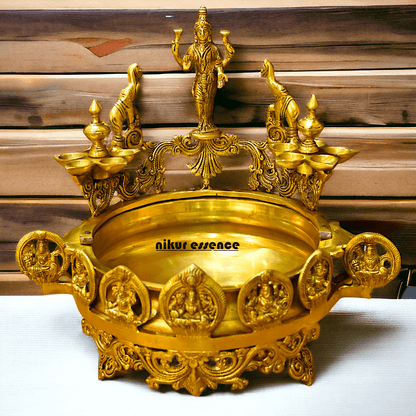 Buy Brass Ashtalakshmi Urli with Multi Wicks Lamp 40.5 cm Intricately Designed for Spiritual and Decorative Use – Nikur Essence Nikuressence