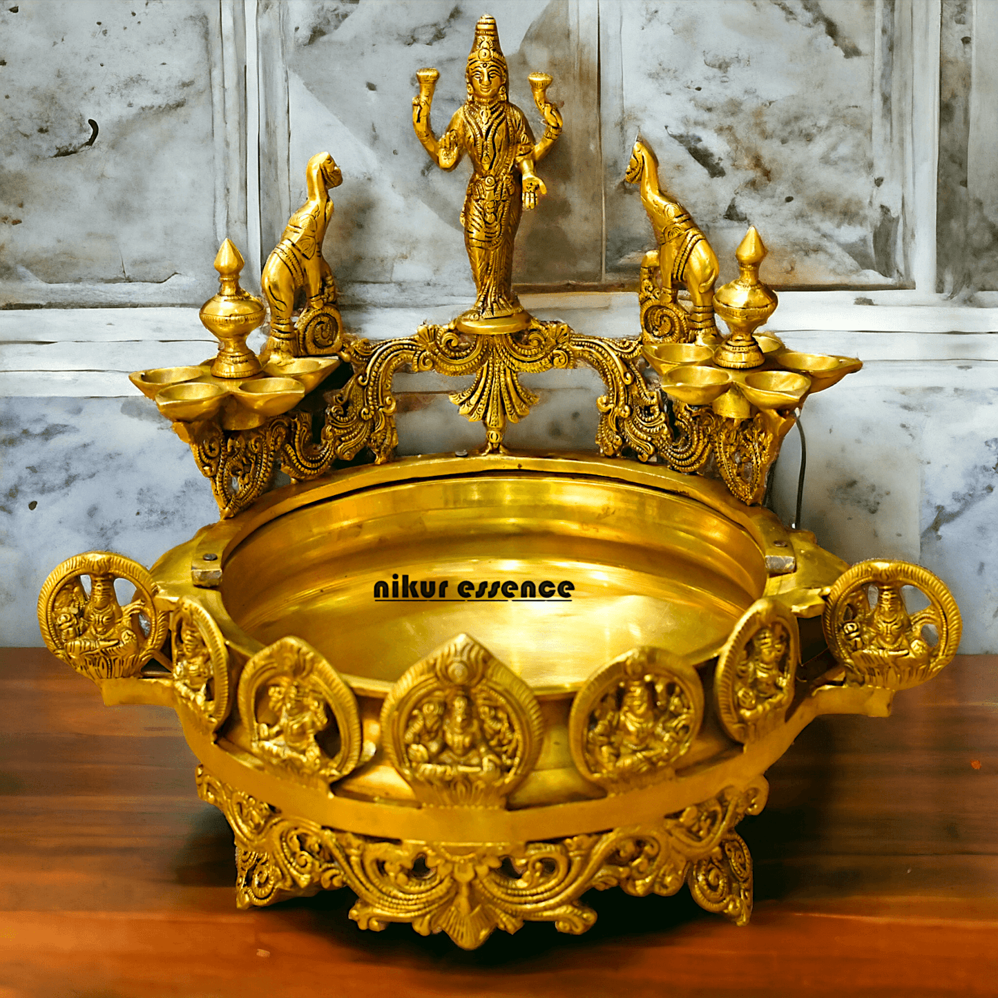 Buy Brass Ashtalakshmi Urli with Multi Wicks Lamp 40.5 cm Intricately Designed for Spiritual and Decorative Use – Nikur Essence Nikuressence