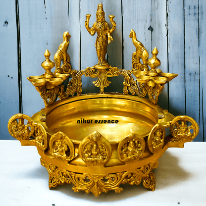 Buy Brass Ashtalakshmi Urli with Multi Wicks Lamp 40.5 cm Intricately Designed for Spiritual and Decorative Use – Nikur Essence Nikuressence