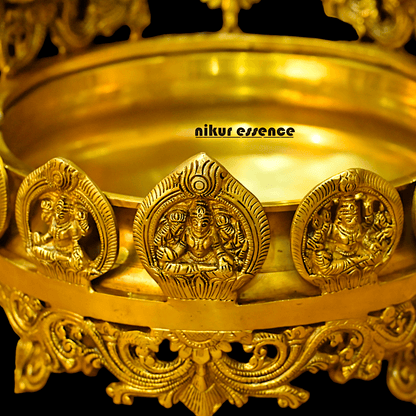 Buy Brass Ashtalakshmi Urli with Multi Wicks Lamp 40.5 cm Intricately Designed for Spiritual and Decorative Use – Nikur Essence Nikuressence