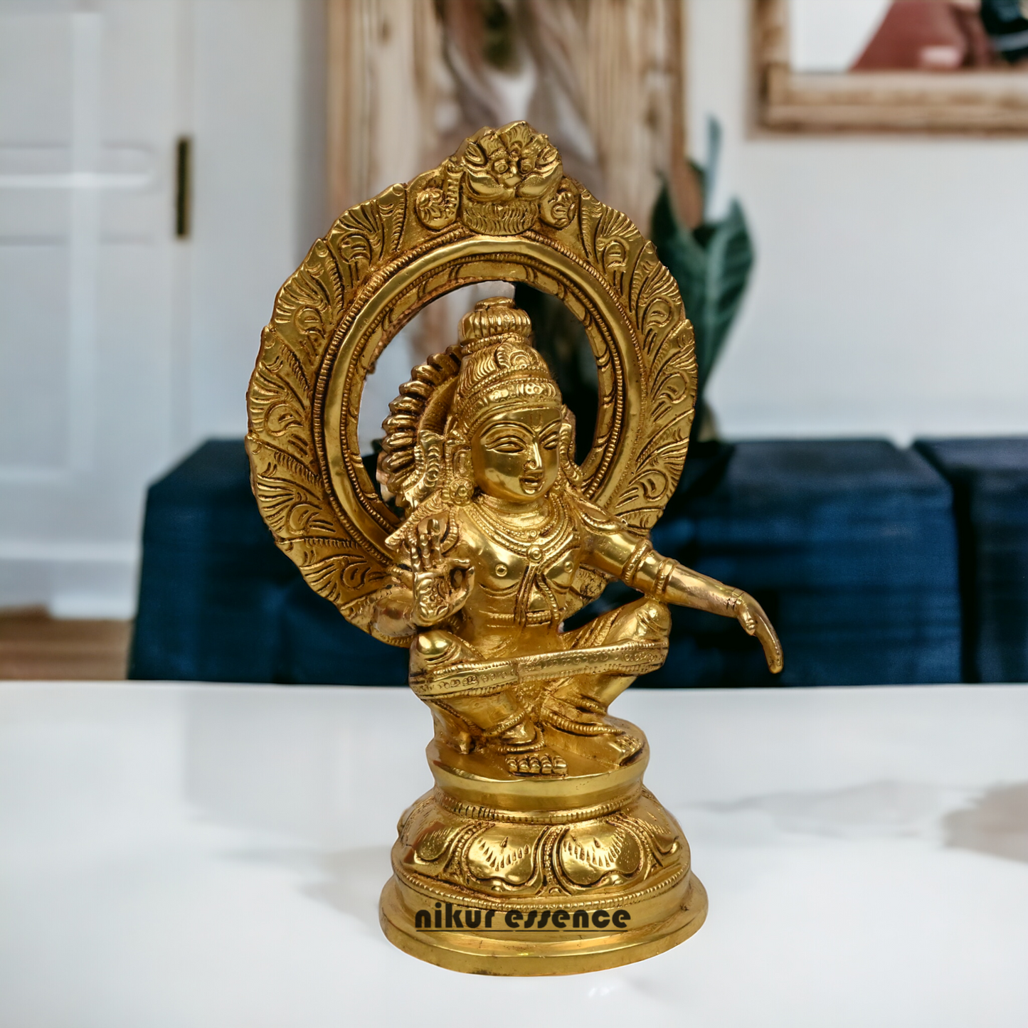 Pure Brass Ayyappan/Kartikeya meditation idol - 10 inch Nikuressence