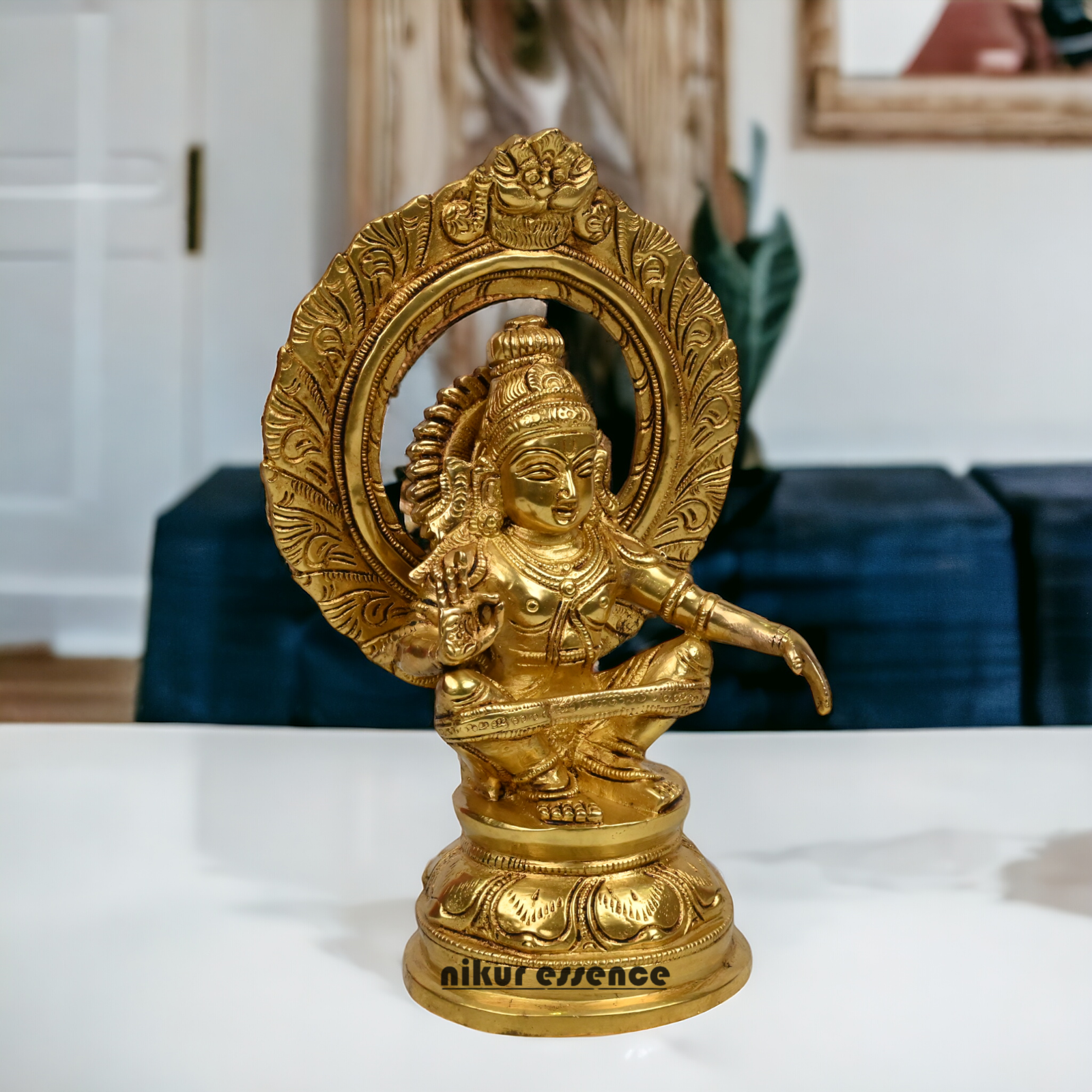 Pure Brass Ayyappan/Kartikeya meditation idol - 10 inch Nikuressence