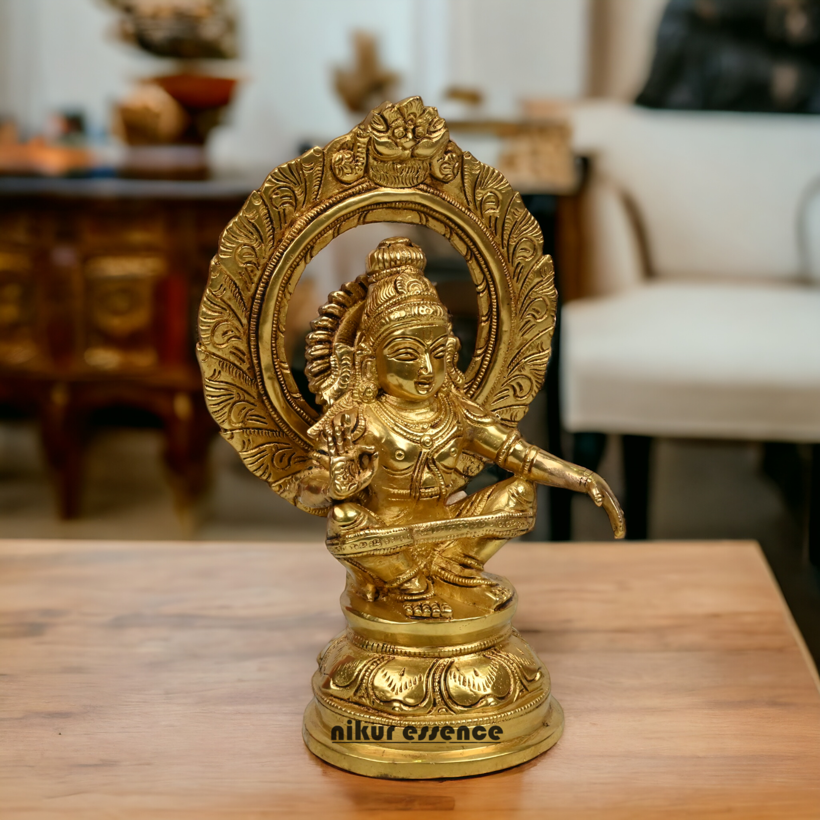 Pure Brass Ayyappan/Kartikeya meditation idol - 10 inch Nikuressence