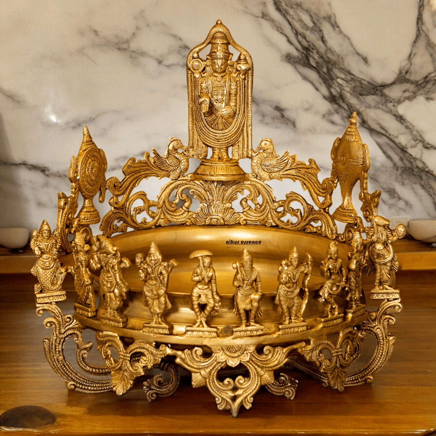 Large Pure Brass Balaji with Urli by Nikur Essence - 18 Inch Nikuressence