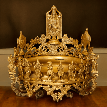 Large Pure Brass Balaji with Urli by Nikur Essence - 18 Inch Nikuressence