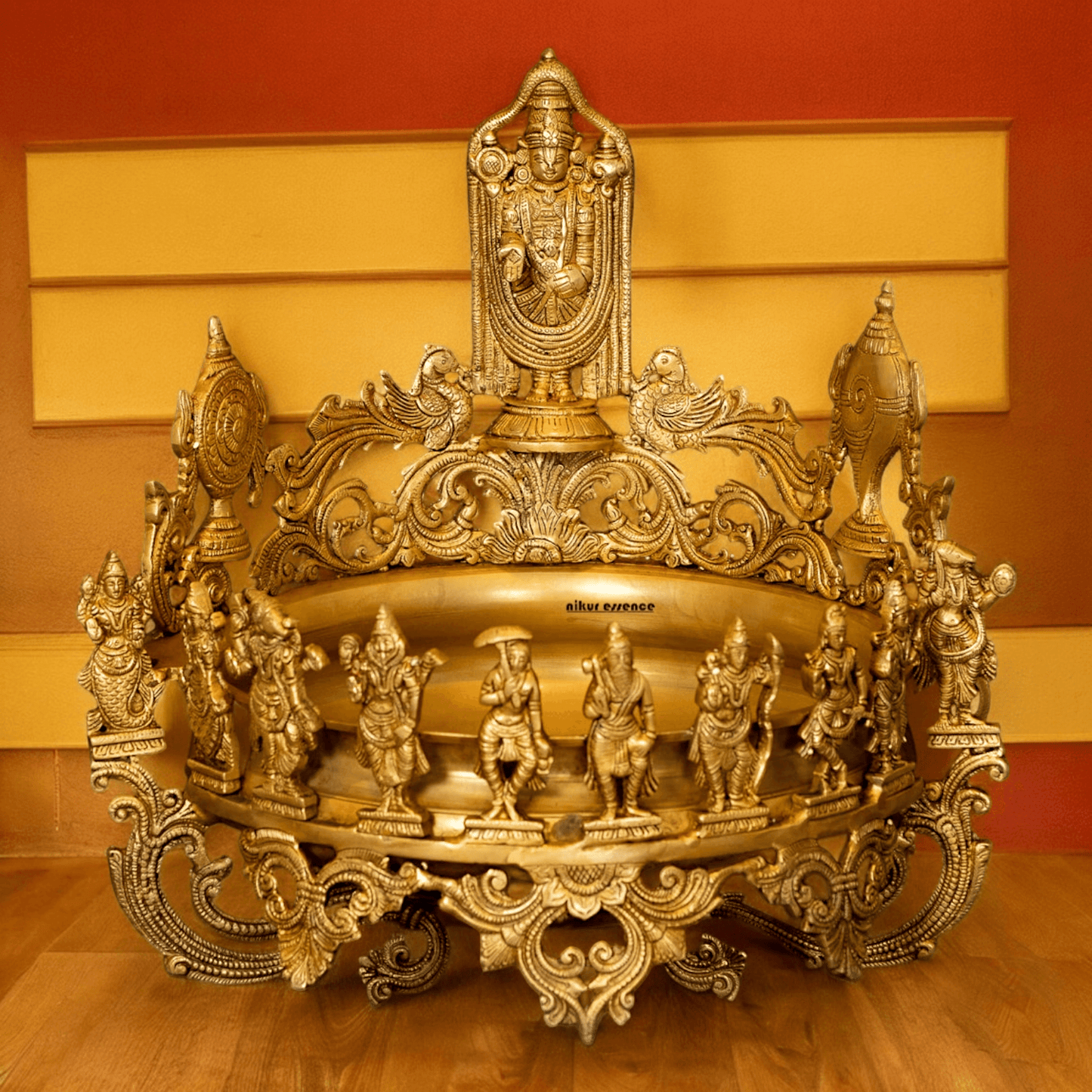 Large Pure Brass Balaji with Urli by Nikur Essence - 18 Inch Nikuressence