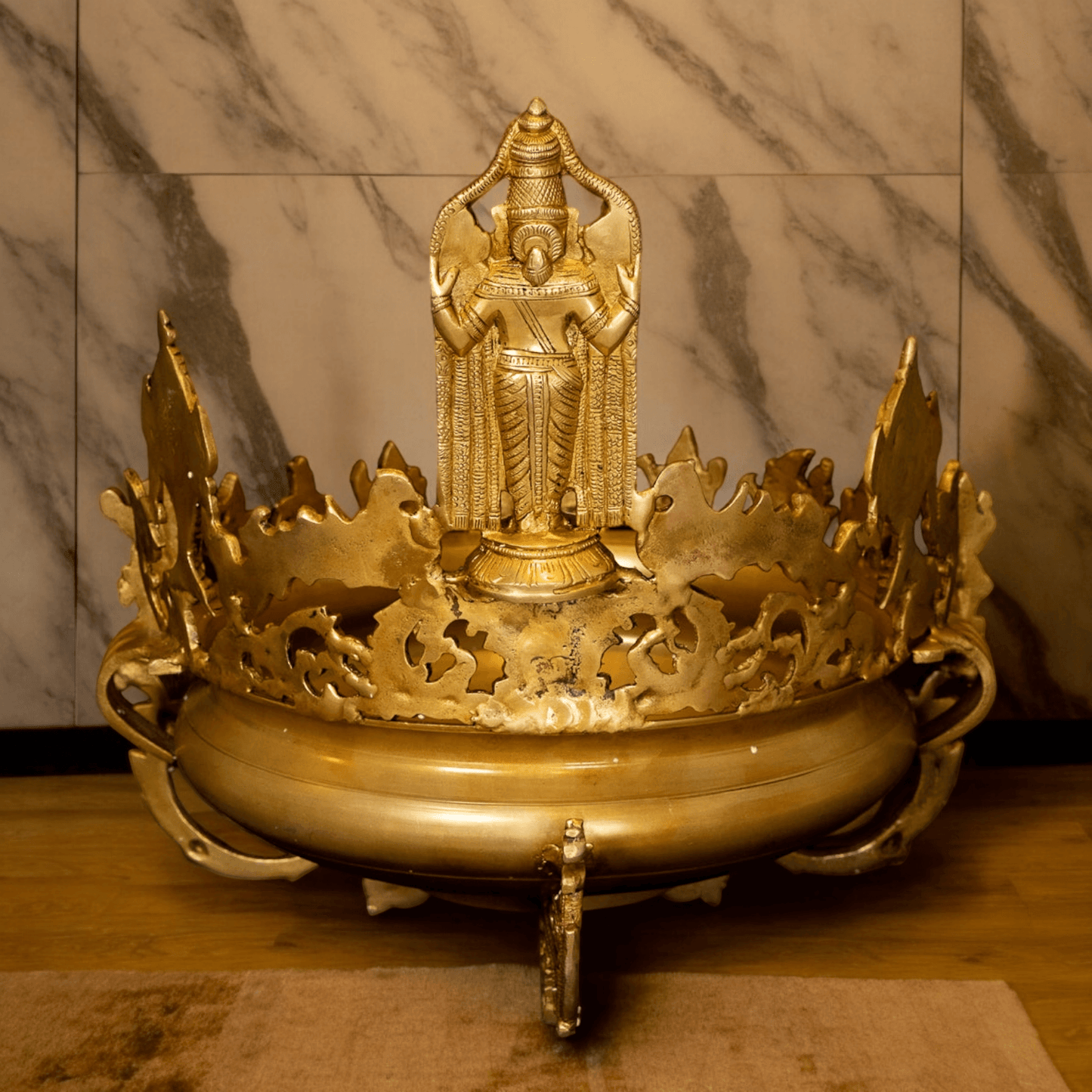 Large Pure Brass Balaji with Urli by Nikur Essence - 18 Inch Nikuressence