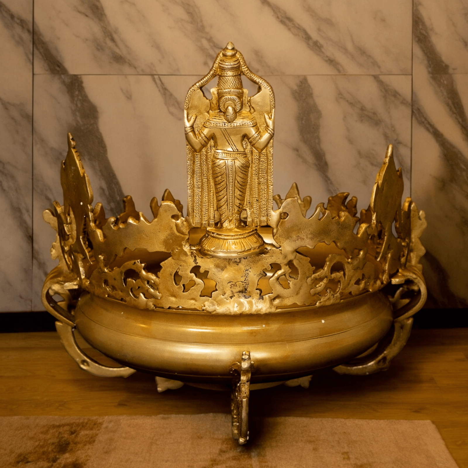 Large Pure Brass Balaji with Urli by Nikur Essence - 18 Inch Nikuressence