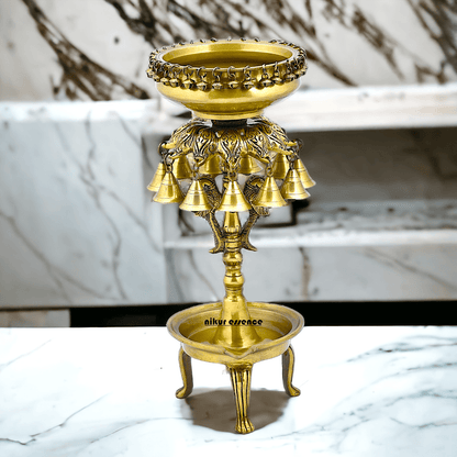 Buy Online Brass Bells Urli with Diya Stand – Elegant 50 cm Traditional Indian Decorative Piece for Home, Office, and Temple Altar Nikuressence