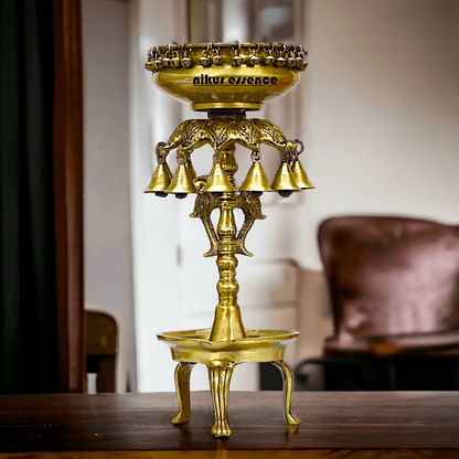 Buy Online Brass Bells Urli with Diya Stand – Elegant 50 cm Traditional Indian Decorative Piece for Home, Office, and Temple Altar Nikuressence